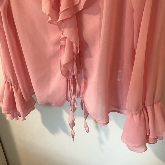 SHEIN Pink Ruffle Tie-Front Blouse - Picture 3 of 6